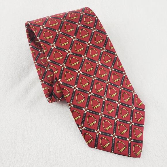 Paolo Gucci Vtg Silk Tie Necktie Designer Red Black Gold Green Equestrian Italy - Picture 1 of 5